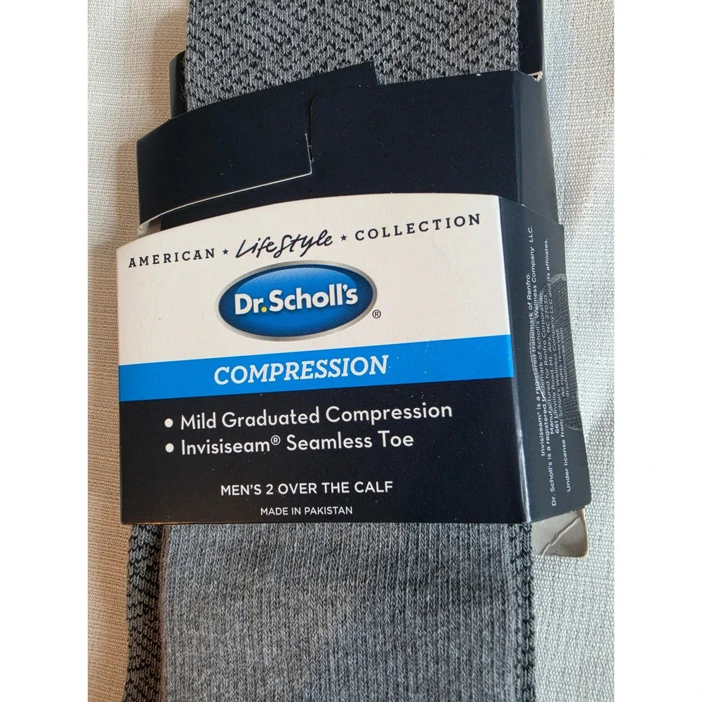 Dr. Scholls Mens 2 Pack Compression Socks Over The Calf Grey Chevron 7-12 NEW
